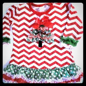 Girls Medium chevron ribbon tree holiday dress